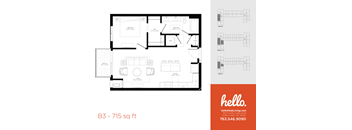 B3 Floor Plan at Hello Apartments, Minneapolis, 55427