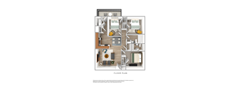 a furnished floor plan of a 1 bedroom apartment