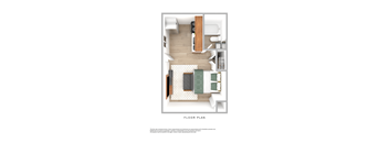 a stylized floor plan of a 1 bedroom apartment