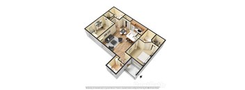 3d floor plan of a home with a bedroom and living room