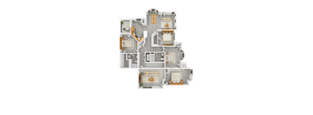A 3D rendered image of a house layout.
