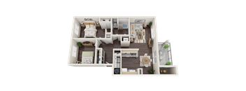 a 3d floor plan of a 1 bedroom apartment