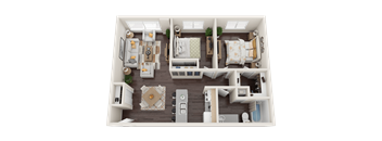 a 3d floor plan of a 1 bedroom apartment