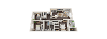 a 3d floor plan of a 3 bedroom apartment