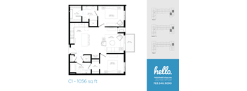 C1 Floor Plan at Hello Apartments, Minneapolis, Minnesota