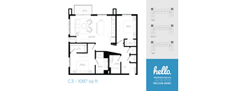 C3 Floor Plan at Hello Apartments, Minnesota, 55427