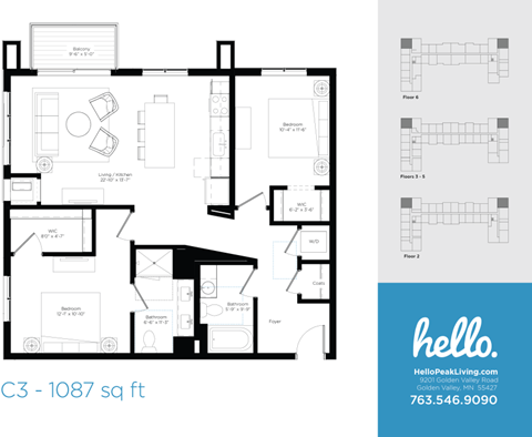 C3 Floor Plan at Hello Apartments, Minnesota, 55427