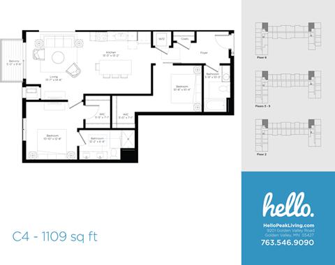 C4 Floor Plan at Hello Apartments, Minneapolis, MN, 55427