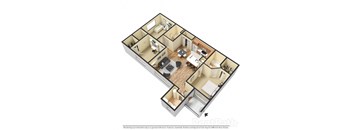 3d floor plan of a home with a bedroom and a living room