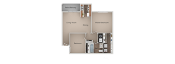 a floor plan with a bedroom and a living room