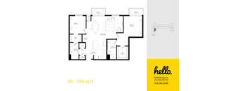 D1 Floor Plan at Hello Apartments, Minneapolis, 55427