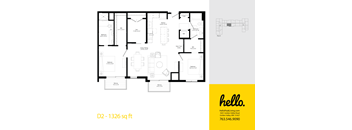 D2 Floor Plan at Hello Apartments, Minneapolis, Minnesota