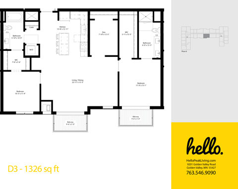 D3 Floor Plan at Hello Apartments, Minneapolis