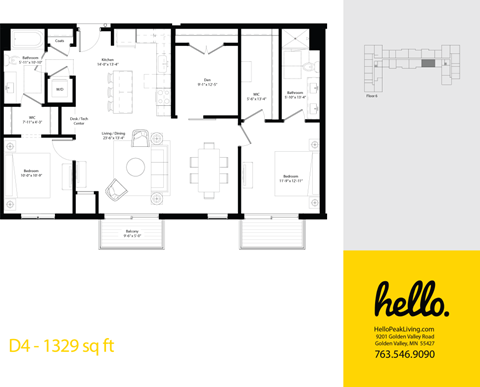 D4 Floor Plan at Hello Apartments, Minnesota