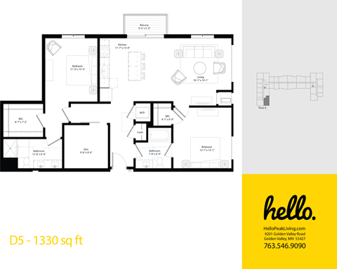 D5 Floor Plan at Hello Apartments, Minnesota, 55427