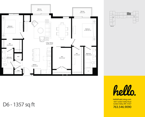 D6 Floor Plan at Hello Apartments, Minneapolis, MN, 55427