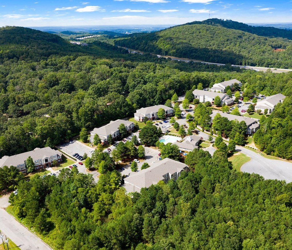 a aerial view of a neighborhood with houses and trees