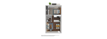 a 1 bedroom floor plan with a bathroom and a living room