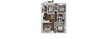 a 3d rendering of a furnished bedroom with a living room and a bathroom