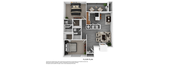 a 3d floor plan of a house with bedrooms and a living room