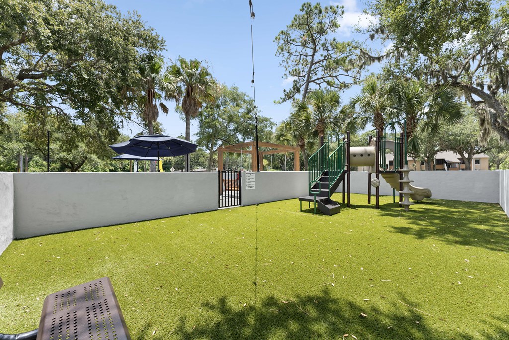 a yard with a picnic table and an umbrella