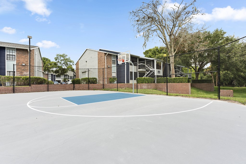 the basketball court at the whispering winds apartments in pearland tx
