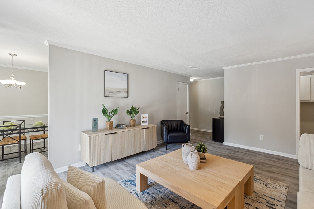 a living room with a couch and a table