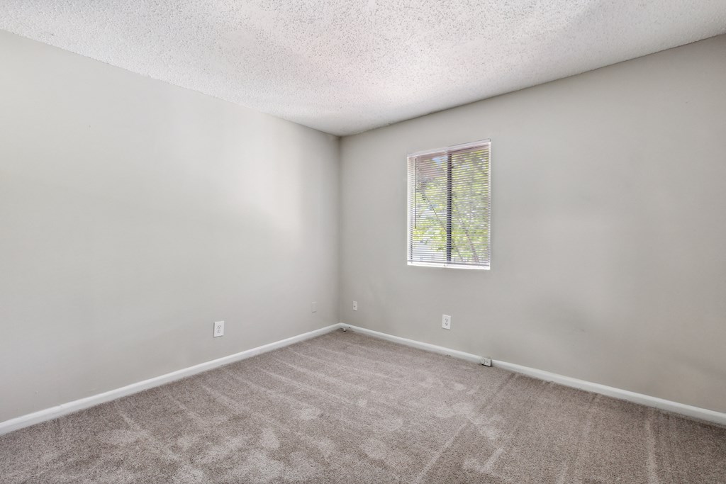 an empty room with carpet and a window