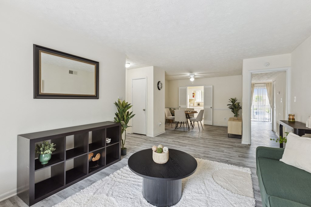 a living room with a couch and a table