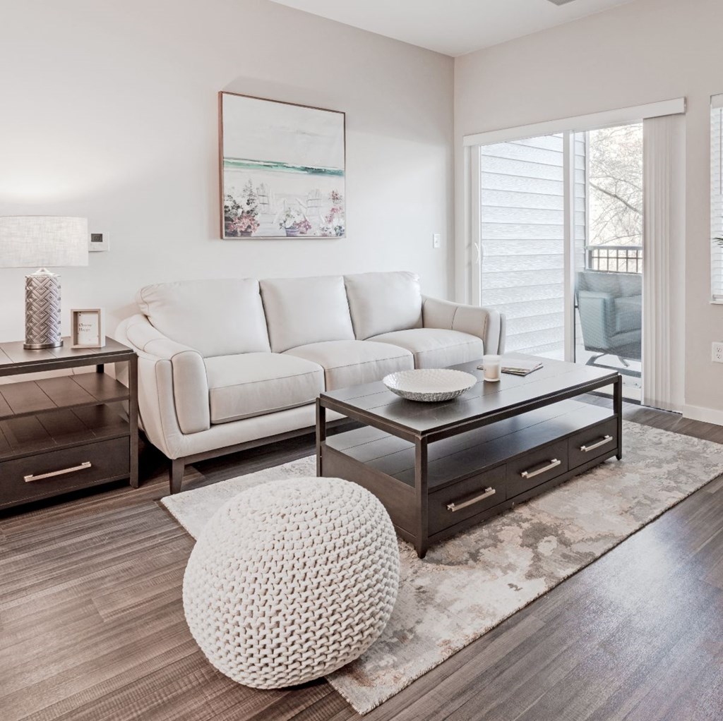 a living room with a couch and a coffee table