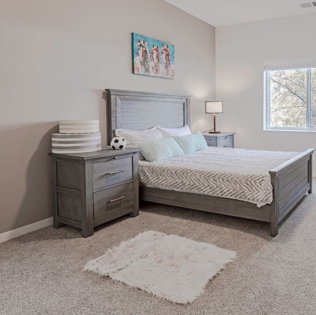 a bedroom with a bed and a dresser