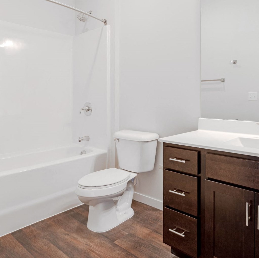 a bathroom with a toilet and a tub and a sink
