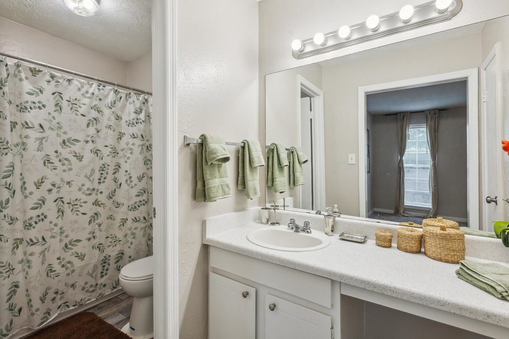 a bathroom with a sink and a shower and a toilet