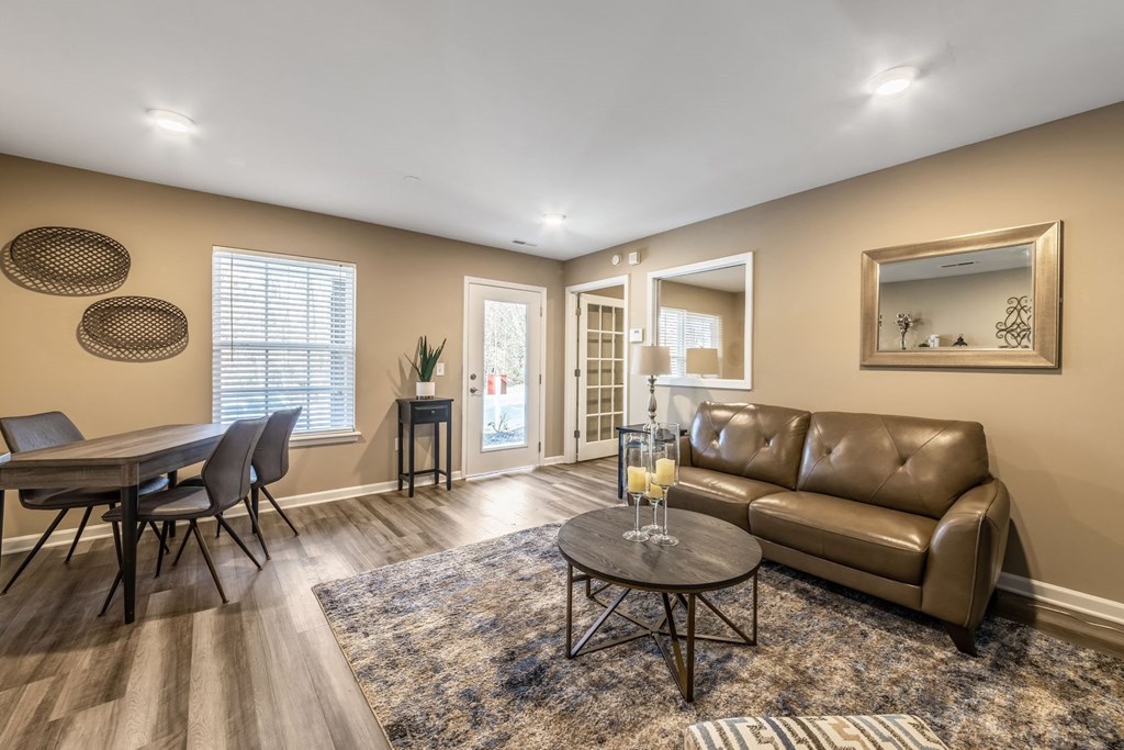 a living room with a couch and a table