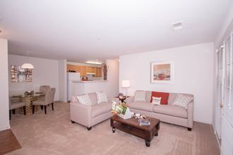 a living room with two couches and a coffee table
