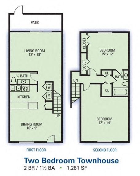 Morrowood Townhomes - Two Bedroom One-and-a-Half Bathroom Floor Plan