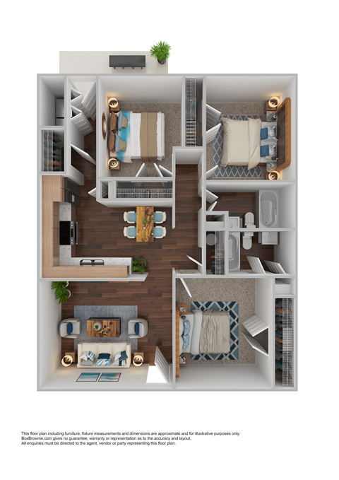 a stylized floor plan of a 1 bedroom apartment