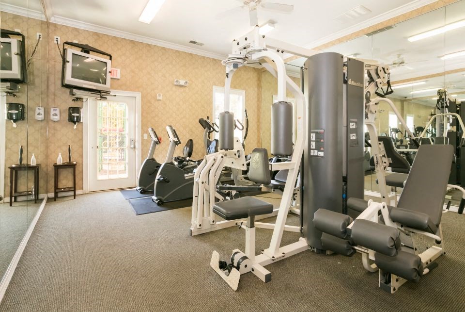 the gym is equipped with a variety of weights and cardio equipment