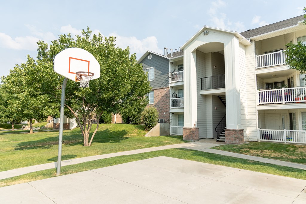 our apartments have a basketball hoop in front of our building
