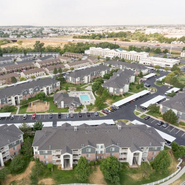 an aerial view of a neighborhood of houses