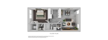 a stylized floor plan of a 1 bedroom apartment