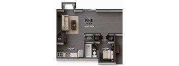 A floor plan of a 515 sq ft living area with a kitchen, bath, and dressing area.