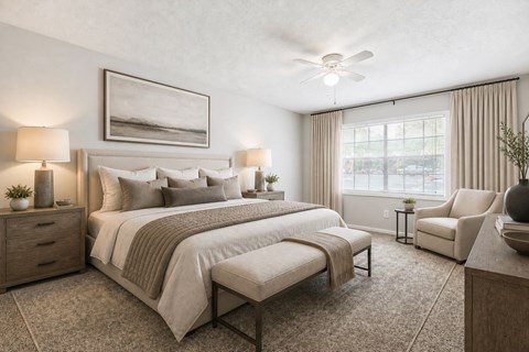 Spacious bedroom with neutral tones and natural light at Stratford Arms Apartments, Georgia, 30274