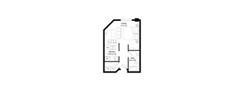 A floor plan of a living space with dimensions.