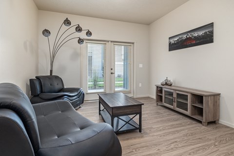 a living room with a couch and a coffee table