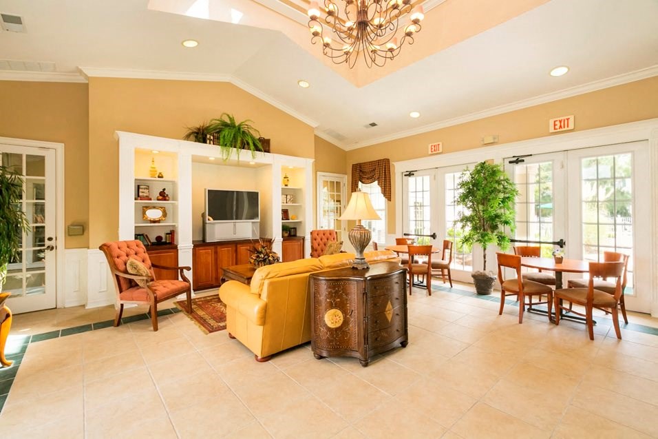 a living room with a couch and a table