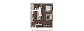 a stylized floor plan with a bedroom and a bathroom