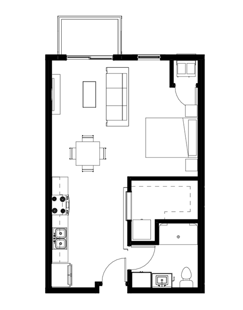 Studio 1 bath at The Hendrickson Apartments, Falcon Heights