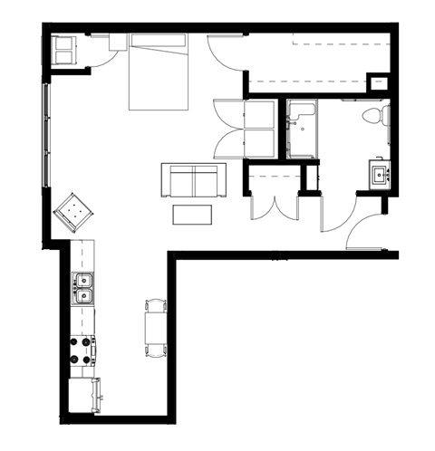 Studio 1 bath A at The Hendrickson Apartments, Minnesota