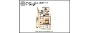 a floor plan of a studio apt with a bathroom